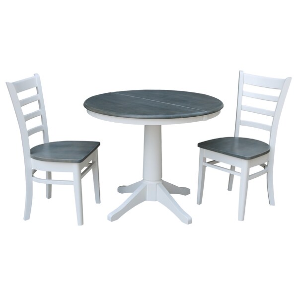 International Concepts Round 36 in Rd Extension Dining Table, 2 Emily Chairs, White/Heather Gray, 36 W, 48 L, 30.1 in H K05-36RXT-27B-C617-2 - main